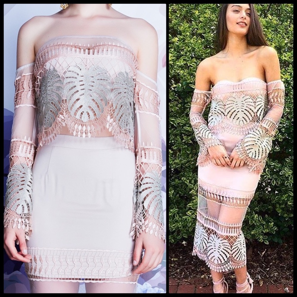 Asilio Blush Pink & Silver Lace Off-Shoulder Top